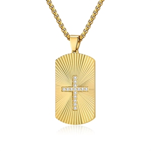Collares con Colgante de Joyería de Acero Inoxidable con Patrón de Abanico Plegable Cruzado Religioso Cristiano, Impermeables y Resistentes al Deslustre, para Hombres - Product Image 1