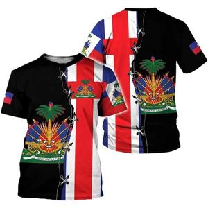 T-shirt a maniche corte in poliestere con stampa logo personalizzata, abbigliamento con bandiera di Haiti, maglia con bandiera di Haiti per uomo - Product Image 5