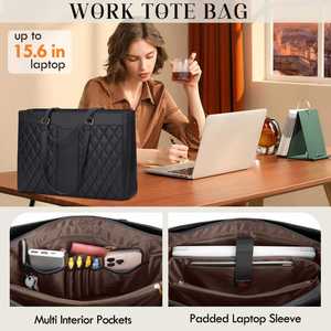 Bolso de Mano para Portátil de Cuero PU Impermeable de Primera Calidad con Diseño Acolchado en Forma de Diamante y Organización de Múltiples Compartimentos para Profesionales con Estilo - Product Image 2