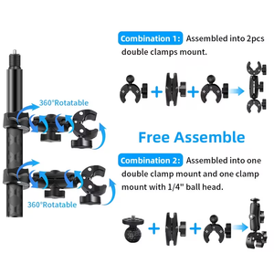 ขาตั้งกล้องแบบปรับได้อเนกประสงค์สำหรับมอเตอร์ไซค์/จักรยาน พร้อมที่ยึดแบบคู่สำหรับกล้องกีฬา ไม้เซลฟี่ และฐานขาตั้งแบบสามขา พร้อมอะแดปเตอร์สำหรับแฮนด์รถ - Product Image 4