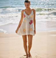 Nouvelles Arrivées EN STOCK Robe Courte de Plage Sexy pour Femme en Tricot Crocheté Ajourée, Cache-maillot