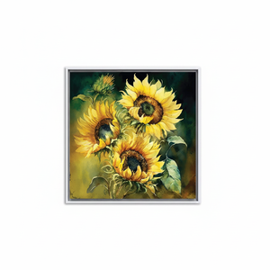 Sunflower <b>Painting</b> Print: Yellow Floral Canvas Wall Art,WHITE <b>FRAMED</b> CANVAS - Product Image 2