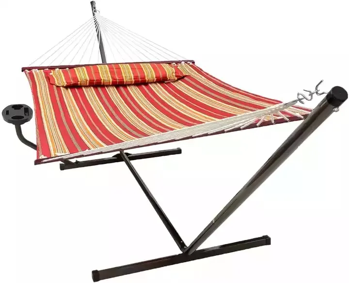 Wholesale Outdoor Garden Cotton Hammock with steel Stand Portable Double Patio Hanging Swing Bed Hammocks