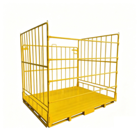 Palette en acier pliable robuste, empilable, avec poteaux métalliques, pour la manutention de matériaux par chariot élévateur en usine