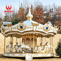 Manège LED Carrousel pour Parc d'Attractions, Design Luxe Blanc et Or, pour Fêtes Foraines et Carnavals