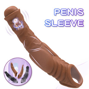 Glans mainan seks lengan Penis bergetar realistis bentuk unik TPE cincin ganda ekstensi Girth tambahan Delay ejakulasi kunci - Product Image 2