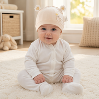 Conjunto de Gorro de Bebé Recién Nacido, Gorro de Algodón Suave de Clase A de Doble Capa con Orejas 3D y Bordado de Conejo para 0 a 3 Meses
