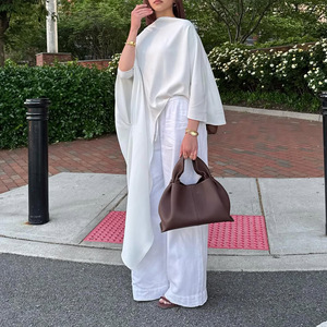 Sharut Ingrosso Abaya Islamica Malese, Top per Donne Musulmane, Maniche Lunghe, Casual, Collo Tondo, Modesto, Asimmetrico, Bluse Musulmane in Nida - Product Image 2