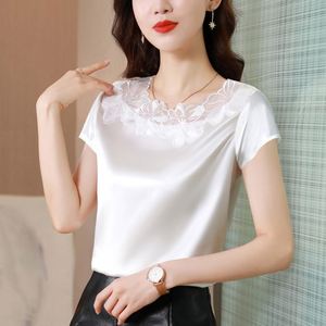 2025 été nouvelle mode Base chemise femmes grand haut dentelle à manches courtes <span class=keywords><strong>grande</strong></span> <span class=keywords><strong>taille</strong></span> femmes T-<span class=keywords><strong>shirt</strong></span> - Product Image 4