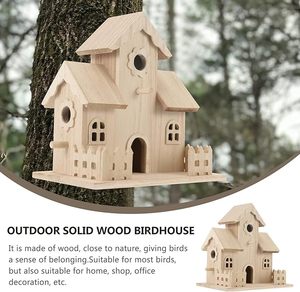 Handgemaakte Klassieke Houten Vogelkasteel Luxe Moderne Outdoor Dierenhuis Decoratieve Set Met Glazen Accessoire Voor Hamsters Rust/Spel - Product Image 4