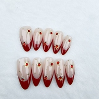 Ongles artificiels faits à la main 100%, ongles portables français rouges, ongles à presser réutilisables de haute qualité