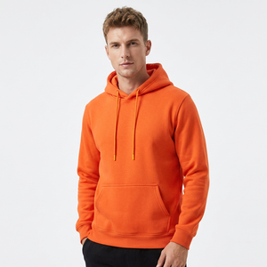 Sudadera con Capucha Naranja para Hombre, Corte Regular, Felpa, Color Sólido, Diseño con Bolsillos, Ropa de Otoño - Product Image 1