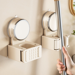 Suction Cup <b>Mop</b> Holder Wall Mounted Round ABS Detachable For Bathroom Cleaning Supplies Storage Rack - Product Image 1
