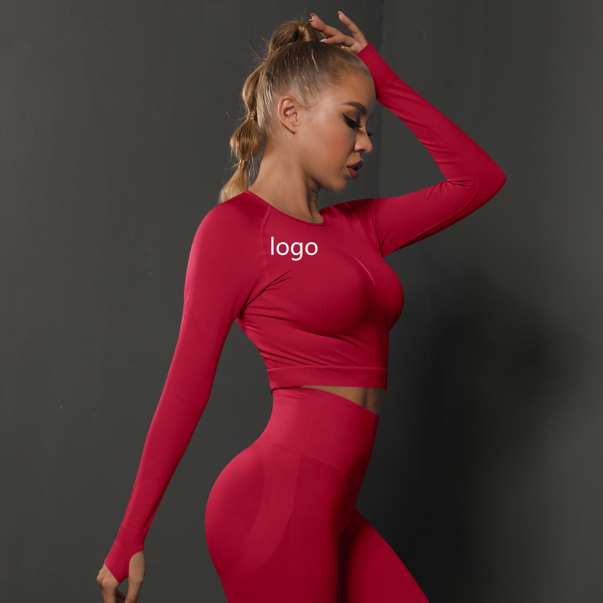 Custom Logo New Breathable Spandex/Nylon Four-Way Stretch Solid Blouse Fitness Sports Tight-fitting Women's Long Sleeve