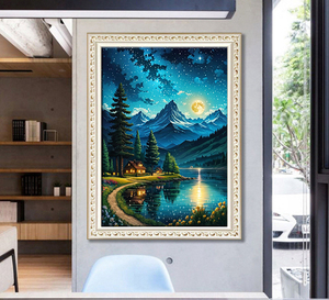 Kit Pittura Diamante Completo con Stampa su Tessuto Dipinta a Mano, Paesaggi Notturni con <span class=keywords><strong>Luna</strong></span>, Lago e Montagna, per Decorazioni Domestiche - Product Image 3