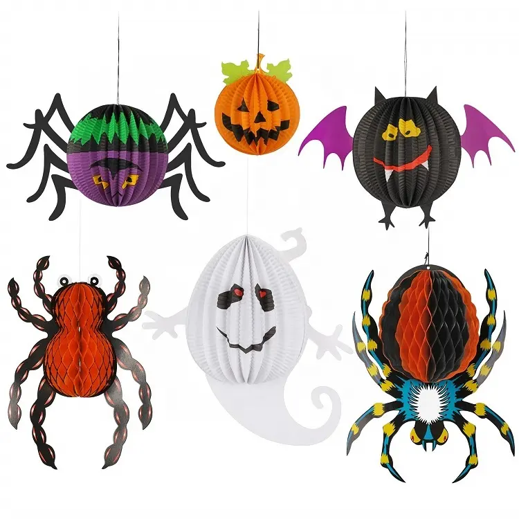 Umiss Papier Halloween Dekoration Bat Pompoen Honingraat Hanger Ornamenten Voor Halloween Decoratie Spookhuis Indoor Outdoor