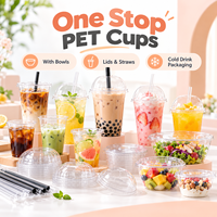 Gobelets en plastique PET PP jetables tout-en-un avec couvercles et pailles pour café glacé, bubble tea, jus et smoothies – Personnalisables