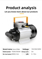 Pompe à engrenages électrique portative mini en fonte, auto-amorçante pour le transfert de diesel/huile usagée 12V/24V/220V, adaptée aux liquides à haute viscosité