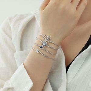 Bracelet pour femme Dylam Protection Symbol Fine Jewelry, chaîne en argent sterling, zircon cubique bleu 5A, amulettes Hamsa aux yeux bleus - Product Image 2