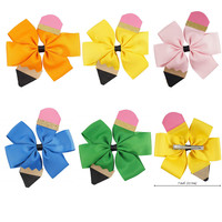 Accessoires pour enfants : Barrette à cheveux en tissu côtelé de 5 pouces, faite à la main, avec nœud style crayon, pour la rentrée scolaire, coiffe pour bébé