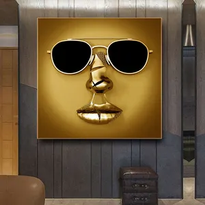 奢华抽象金色雕塑酷男玻璃墙画油画家居装饰Cuadros客厅装饰