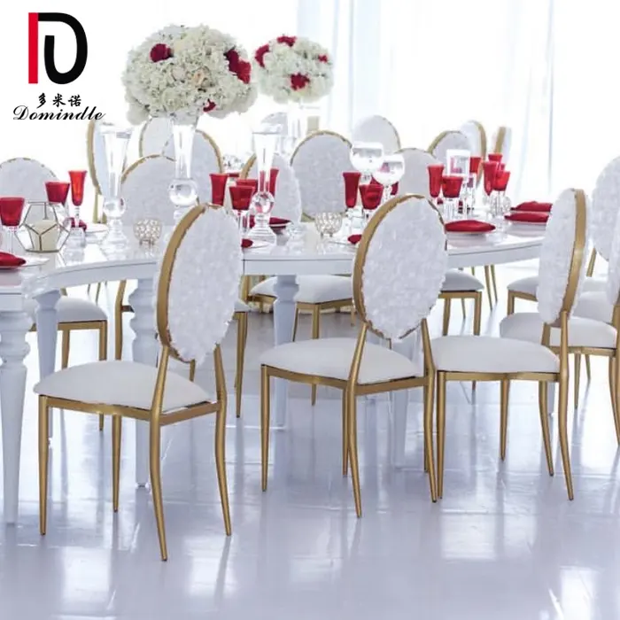 Customized wedding furniture flower leather back stackable pu cushion iron dining chair