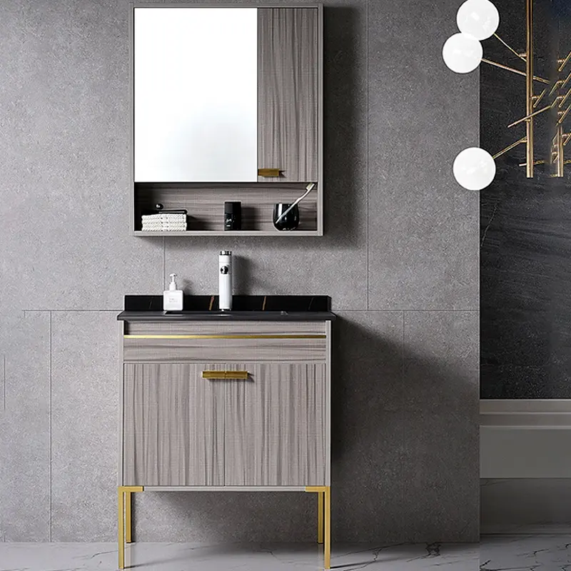 Classic design organizer floor to ceiling basin cabinet, home bathroom striped dressing table