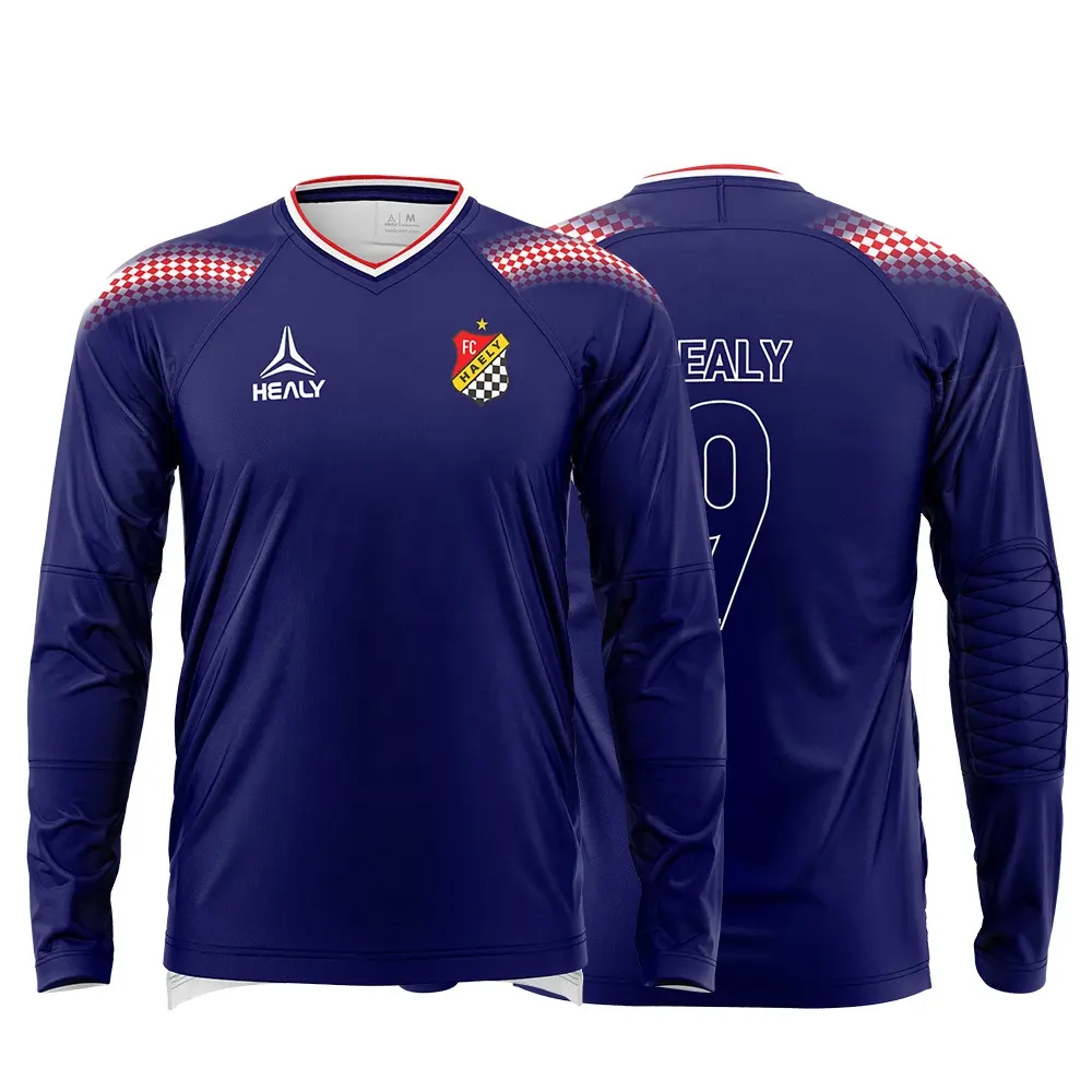 Jersey sepak bola kiper desain logo Anda sendiri, seragam kiper sepak bola lengan panjang kustom untuk pria