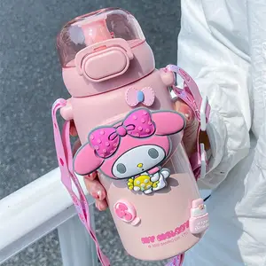 Taza termo para niños HK, taza de paja portátil de gran capacidad, taza de vacío Senrio de dibujos animados de alto valor para mujer de grado alimenticio 316