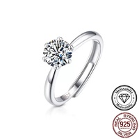 Bague en argent sterling 925 avec moissanite 0,8 ct, couleur D, pureté VVS1, à bracelet ajustable, pour fiançailles et usage quotidien