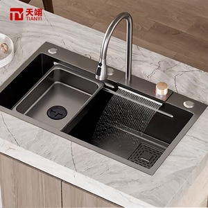 Fregadero de Cocina TIANYI Moderno Multifuncional de Acero Inoxidable con Diseño de Cascada para un Estilo Contemporáneo - Product Image 1