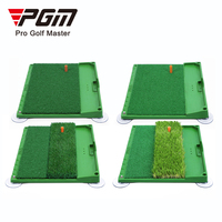 Tapis d'entraînement de golf double en herbe artificielle PGM DJD034 vert/noir 43x50CM, sans odeur, pour intérieur, avec plateau à balles, respectueux de l'environnement