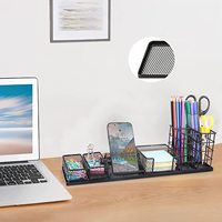 Organisateur de bureau multifonctionnel en fer noir, à un seul niveau, avec plateaux de rangement et porte-stylos/crayons réglable, design détachable, DIY