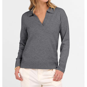 Chemise à manches longues grise personnalisée Automne Printemps Bureau Décontracté Léger Col polo Pull en tricot pour femmes - Product Image 1