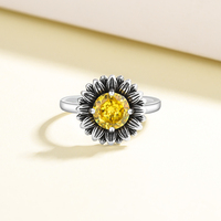 Personnalité en médaillon pierre naturelle strass grande fleur bague de fiançailles doux OpenYellow cristal pierres précieuses bague de tournesol pour les femmes