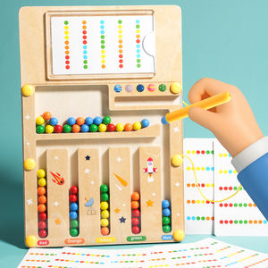Jouets en bois : <span class=keywords><strong>labyrinthe</strong></span> à billes avec stylo et perles, <span class=keywords><strong>jeu</strong></span> <span class=keywords><strong>de</strong></span> déplacement, apprentissage du comptage et du tri des couleurs, puzzle en bois - Product Image 1
