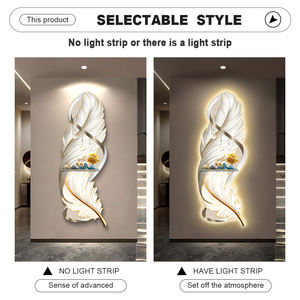 モダンライトラグジュアリーリビングルーム廊下エントランスUV彫刻クリスタル磁器LEDライトフェザー壁画ウォールデコレーション絵画 - Product Image 4