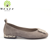 Chaussures à talon carré confortables en daim élégantes pour femmes, mocassins plats de travail décontractés de haute qualité, imperméables à enfiler d'automne