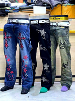 Jean Boyfriend Homme Délavé Léger Brodé Taille Mi-Haute Décontracté Streetwear pour Usage Quotidien