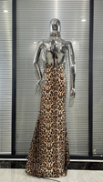 Robe longue élégante et sexy sans manches, dos nu, imprimé léopard, à sequins, antistatique, coupe trapèze, pour soirée formelle