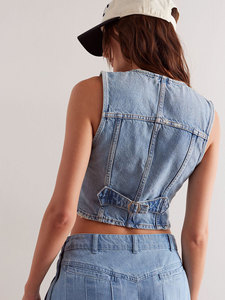 2025 mujeres Casual moda botón decoración cuello en V niñas señora Chaleco de mezclilla - Product Image 5