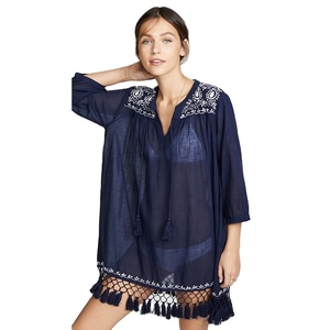 Abito con nappine a V da donna con frangia ricamata bohémien costume da bagno da spiaggia copri Bikini <span class=keywords><strong>taglie</strong></span> <span class=keywords><strong>forti</strong></span> ricamate camicette da spiaggia - Product Image 1