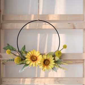 Décoration murale demi-cercle Joyful Sunflower en tissu tressé plastique, motif tournesol artificiel, pour la maison et les mariages CF01124 - Product Image 1