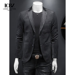 Station européenne costume pied de poule hommes automne et hiver nouvelle veste en <span class=keywords><strong>velours</strong></span> doré Style coréen décontracté une pièce costume épaissi - Product Image 3