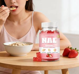 โรงงานผลิต OEM วิตามินกัมมี่ <span class=keywords><strong>NAC</strong></span> รสสตรอว์เบอร์รี อาหารเสริมน-อะซีทิลซิสเทอีน สำหรับสารต้านอนุมูลอิสระและสุขภาพตับ - Product Image 2