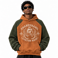 Fabricants de vêtements sur mesure : Sweats à capuche raglan en coton French Terry épais, coupe oversize et carrée, avec impression DTG et blocs de couleur à carreaux