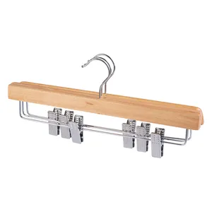 Assessed supplier wood space saving pant hangers with clips for trousers