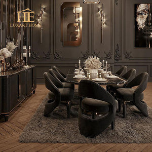 Set tavolo da pranzo di design <span class=keywords><strong>reale</strong></span> di lusso con bordo scolpito rettangolare in marmo set tavolo da pranzo con 8 sedie - Product Image 4