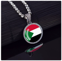 Kalung Bendera Sudan Custom Grosir Berhiaskan Berlian Penuh, Souvenir Aksesoris Fashionable, Kalung Alloy untuk Pria Wanita