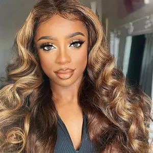 Factory Price Highlight Color Wigs 10-30 Inch Body Wave 13x6 Transparent Swiss Lace Frontal Wig